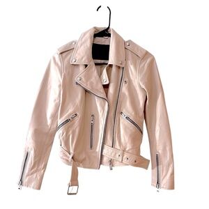 All Saints Pale Pink Balfern Leather Biker Jacket SZ 4. EUC